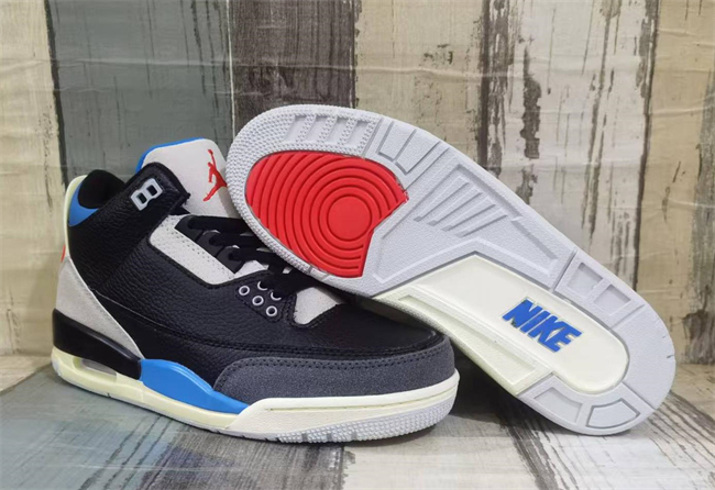 Men's Running weapon Air Jordan 3 Black/Blue Shoes 0133